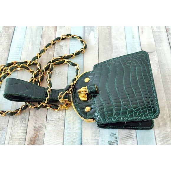 GIORGIO'S of PALM BEACH ITALY GREEN GENUINE ALLIGATOR CROCODILE LEATHER MINI BAG - Picture 6 of 10